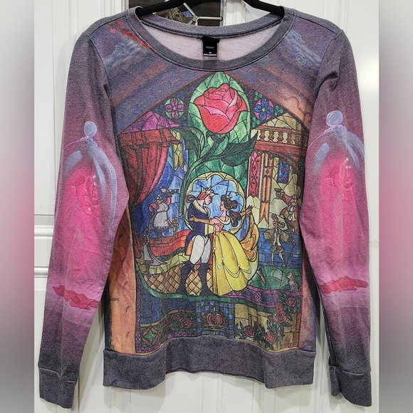 Beauty and the Beast stainglass sweatshirt women's size Medium - Picture 2 of 8